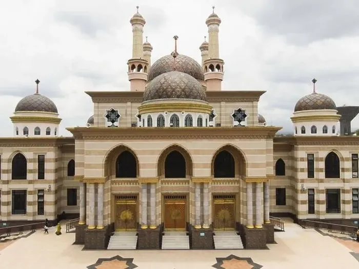 Framed Print : Aerial view of the mosque in Klaten, Indonesia starting from the Door. Klaten, Indonesia - December 2020