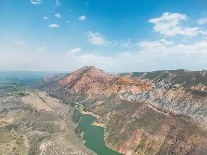 Framed Print : Aerial view on mountain lake. Drone view water reservoir at mountain valley Framed Print : Aerial view on mountain lake. Drone view water reservoir at mountain valley