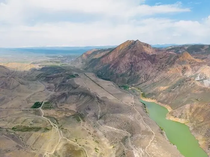 Framed Print : Aerial view on mountain lake. Drone over water reservoir at mountain valley Framed Print : Aerial view on mountain lake. Drone over water reservoir at mountain valley