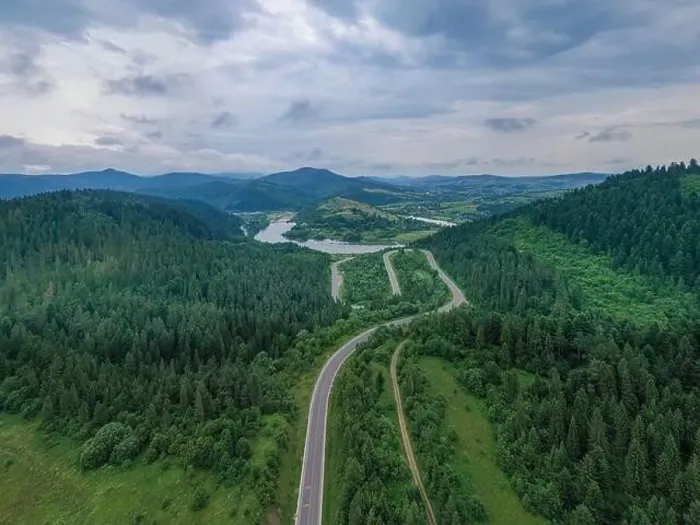 Framed Print : Aerial view on mountain road from drone Framed Print : Aerial view on mountain road from drone