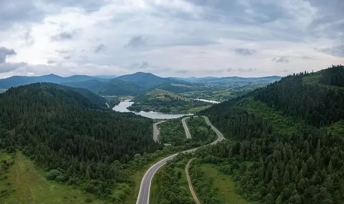 Framed Print : Aerial view on mountain road from drone Framed Print : Aerial view on mountain road from drone