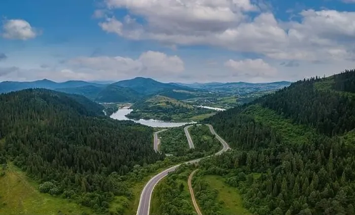 Framed Print : Aerial view on mountain road from drone Framed Print : Aerial view on mountain road from drone