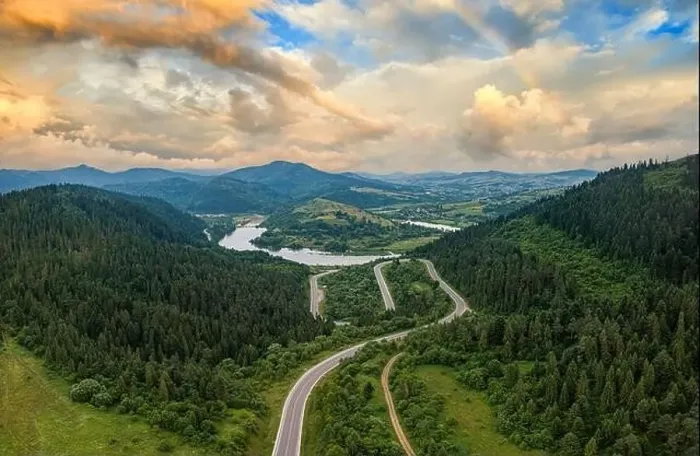 Framed Print : Aerial view on mountain road from drone Framed Print : Aerial view on mountain road from drone