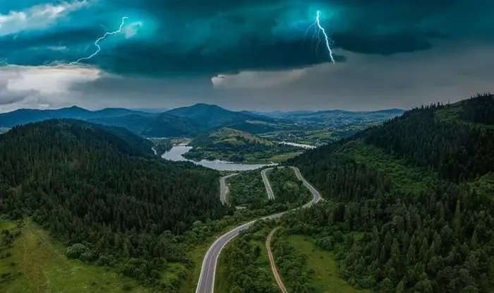 Framed Print : Aerial view on mountain road from drone Framed Print : Aerial view on mountain road from drone