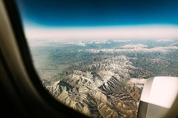 Aerial View Of Mountains Of Urmia Region From Window Of Plane. West Azerbaijan Province, Iran