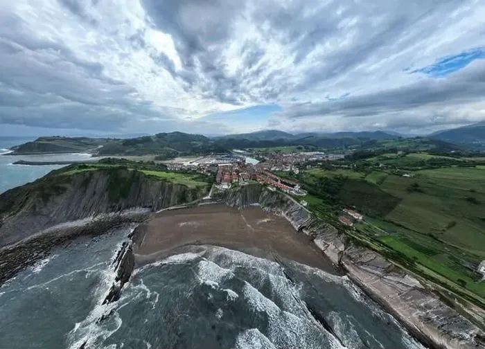 Framed Print : aerial view of the municipality of Zumaya in the Basque Country, Spain