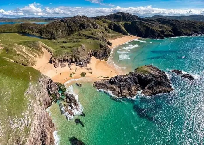 Framed Print : Aerial view of the Murder Hole beach, officially called Boyeghether Bay in County Donegal, Ireland Framed Print : Aerial view of the Murder Hole beach, officially called Boyeghether Bay in County Donegal, Ireland