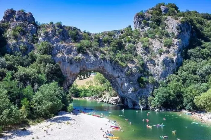 Framed Print : Aerial view of Narural arch in Vallon Pont D'arc in Ardeche canyon in France Framed Print : Aerial view of Narural arch in Vallon Pont D'arc in Ardeche canyon in France