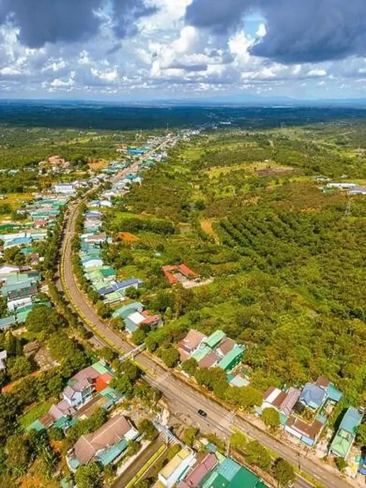 Framed Print : Aerial view of National Route 14 in Kien Duc town Framed Print : Aerial view of National Route 14 in Kien Duc town