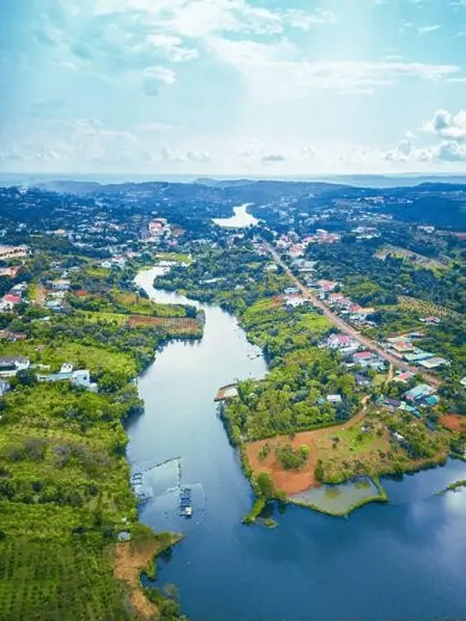 Framed Print : Aerial view of National Route 14 in Kien Duc town