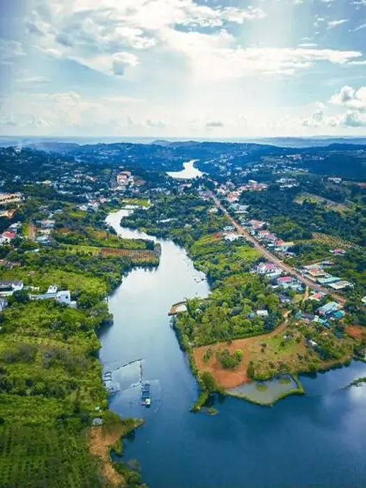 Framed Print : Aerial view of National Route 14 in Kien Duc town Framed Print : Aerial view of National Route 14 in Kien Duc town