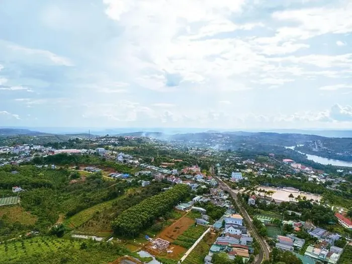 Framed Print : Aerial view of National Route 14 in Kien Duc town