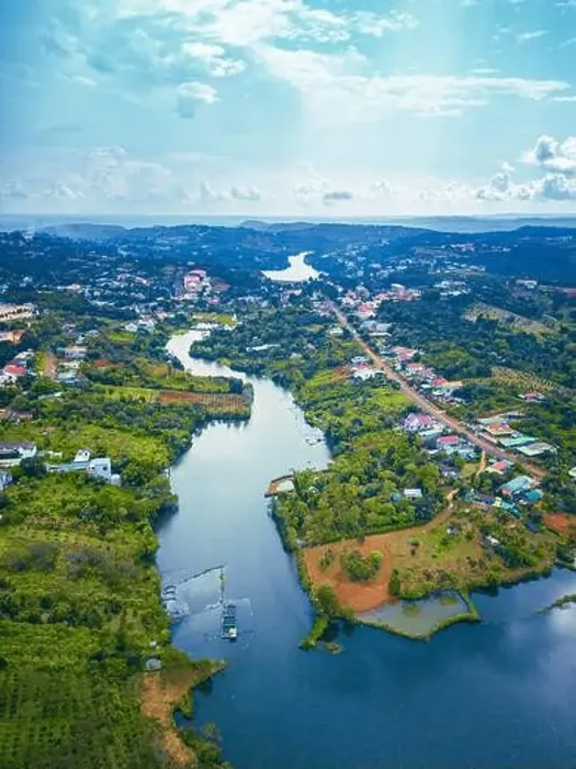 Framed Print : Aerial view of National Route 14 in Kien Duc town Framed Print : Aerial view of National Route 14 in Kien Duc town