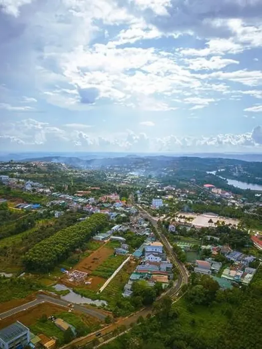 Framed Print : Aerial view of National Route 14 in Kien Duc town Framed Print : Aerial view of National Route 14 in Kien Duc town