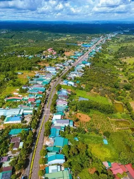 Framed Print : Aerial view of National Route 14 in Kien Duc town