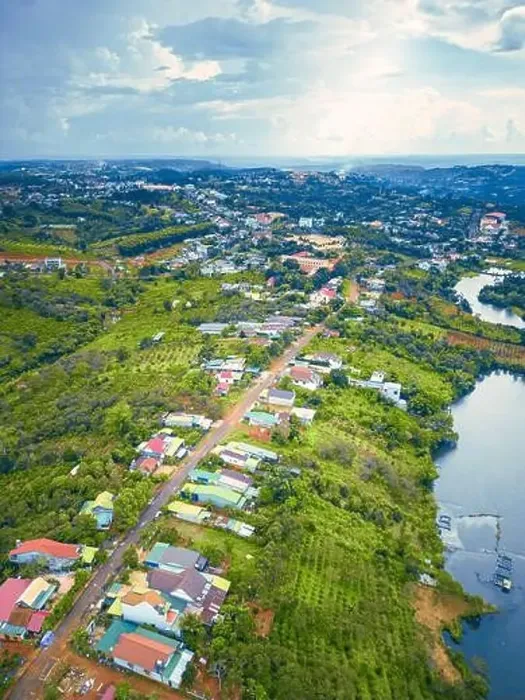 Framed Print : Aerial view of National Route 14 in Kien Duc town Framed Print : Aerial view of National Route 14 in Kien Duc town