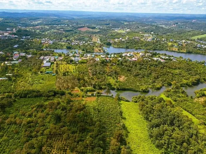Framed Print : Aerial view of National Route 14 in Kien Duc town