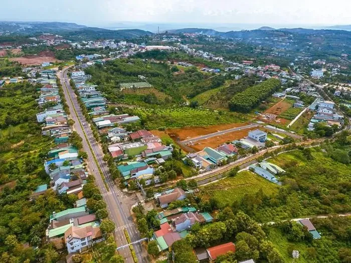 Framed Print : Aerial view of National Route 14 in Kien Duc town Framed Print : Aerial view of National Route 14 in Kien Duc town