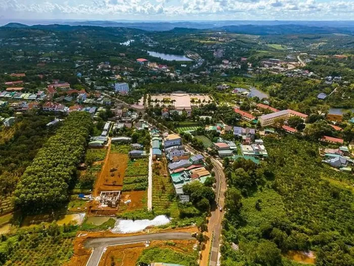 Framed Print : Aerial view of National Route 14 in Kien Duc town Framed Print : Aerial view of National Route 14 in Kien Duc town
