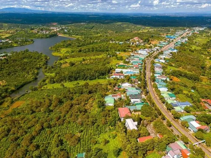 Framed Print : Aerial view of National Route 14 in Kien Duc town Framed Print : Aerial view of National Route 14 in Kien Duc town