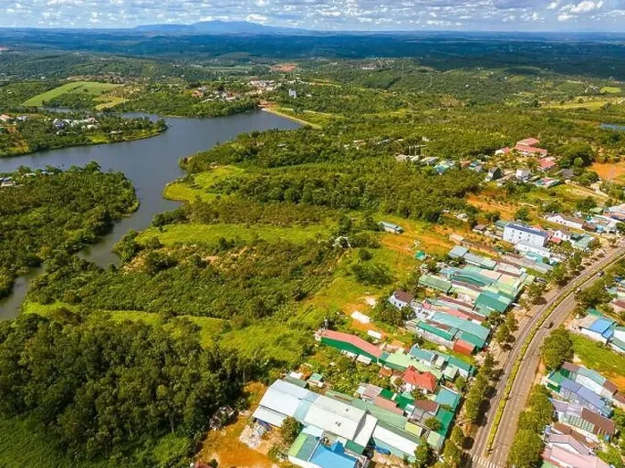 Framed Print : Aerial view of National Route 14 in Kien Duc town Framed Print : Aerial view of National Route 14 in Kien Duc town