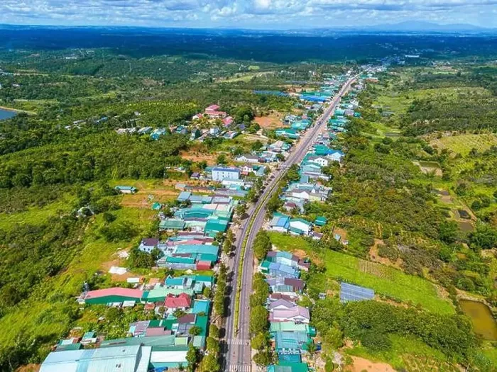 Framed Print : Aerial view of National Route 14 in Kien Duc town Framed Print : Aerial view of National Route 14 in Kien Duc town