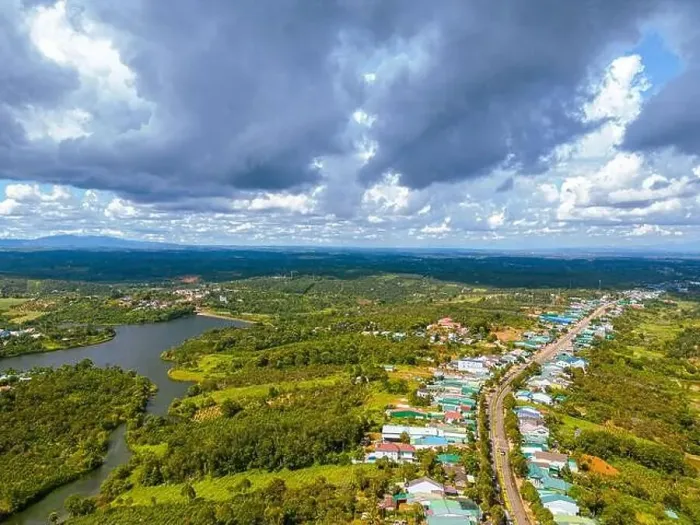 Framed Print : Aerial view of National Route 14 in Kien Duc town Framed Print : Aerial view of National Route 14 in Kien Duc town