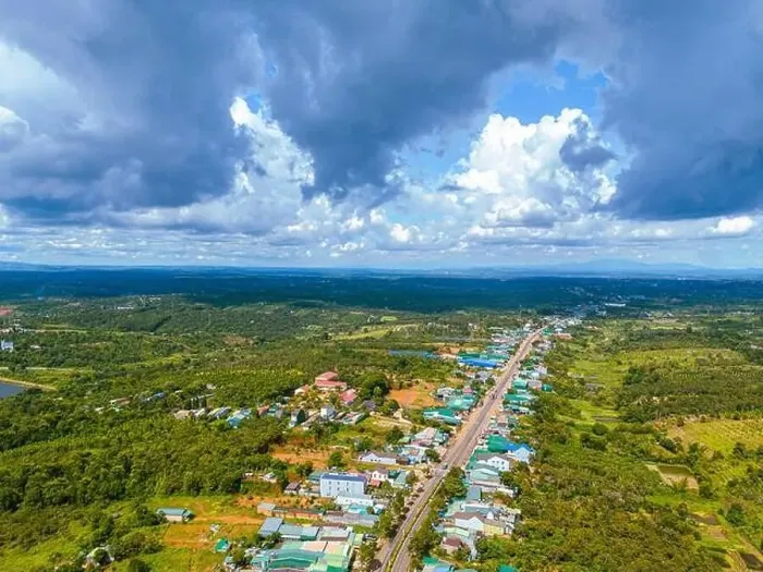 Framed Print : Aerial view of National Route 14 in Kien Duc town Framed Print : Aerial view of National Route 14 in Kien Duc town