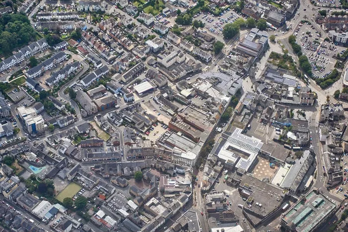 Framed Print : An aerial view of Newton Abbot town centre, Devon, South West England, UK Framed Print : An aerial view of Newton Abbot town centre, Devon, South West England, UK