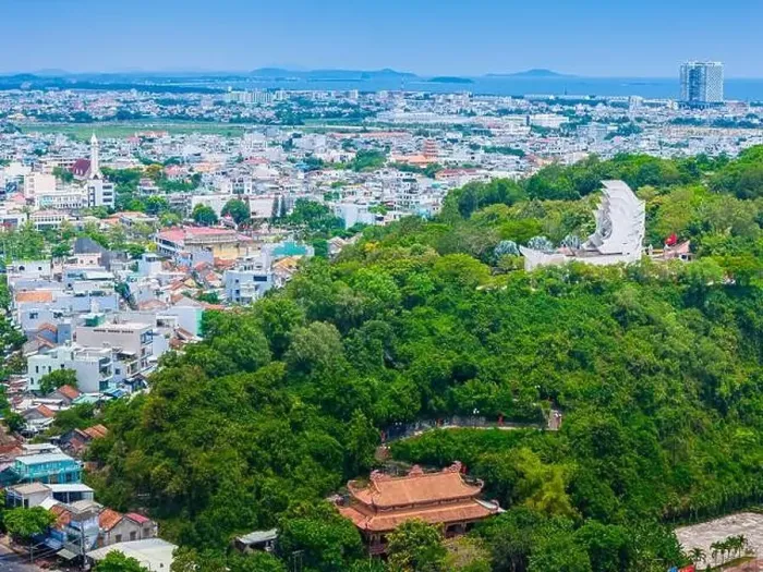 Framed Print : Aerial view of Nhan mountain, and Song Chua bridge in Tuy Hoa city Framed Print : Aerial view of Nhan mountain, and Song Chua bridge in Tuy Hoa city