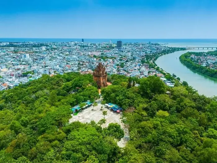 Framed Print : Aerial view of Nhan temple, tower is an artistic architectural work of Champa people in Tuy Hoa city Framed Print : Aerial view of Nhan temple, tower is an artistic architectural work of Champa people in Tuy Hoa city