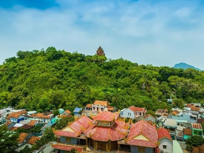 Framed Print : Aerial view of Nhan temple, tower is an artistic architectural work of Champa people in Tuy Hoa city Framed Print : Aerial view of Nhan temple, tower is an artistic architectural work of Champa people in Tuy Hoa city