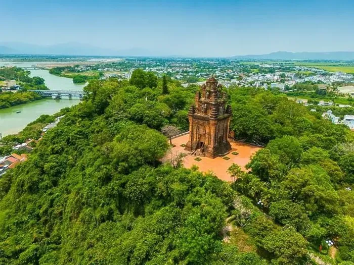Framed Print : Aerial view of Nhan temple, tower is an artistic architectural work of Champa people in Tuy Hoa city Framed Print : Aerial view of Nhan temple, tower is an artistic architectural work of Champa people in Tuy Hoa city