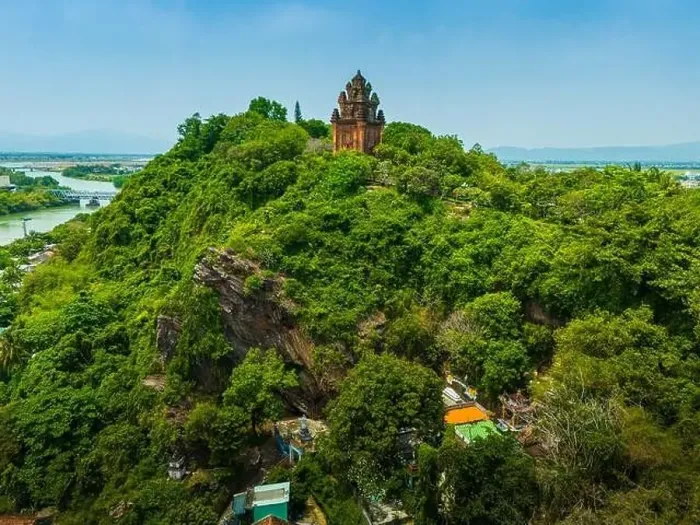Framed Print : Aerial view of Nhan temple, tower is an artistic architectural work of Champa people in Tuy Hoa city Framed Print : Aerial view of Nhan temple, tower is an artistic architectural work of Champa people in Tuy Hoa city