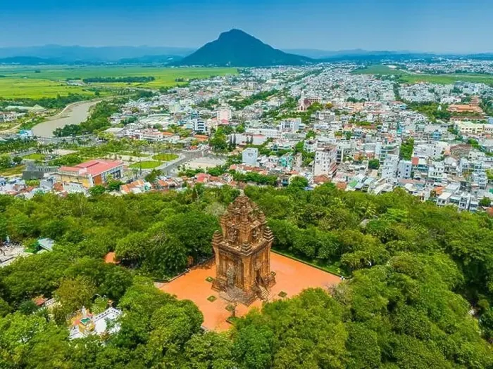 Framed Print : Aerial view of Nhan temple, tower is an artistic architectural work of Champa people in Tuy Hoa city Framed Print : Aerial view of Nhan temple, tower is an artistic architectural work of Champa people in Tuy Hoa city