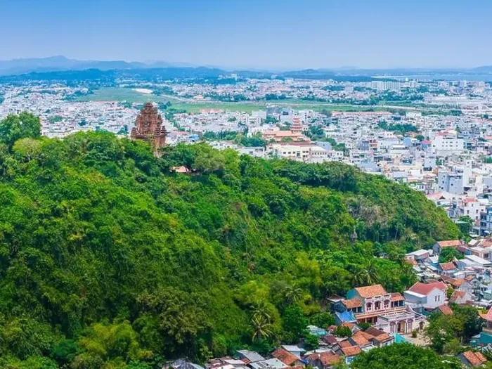Framed Print : Aerial view of Nhan temple, tower is an artistic architectural work of Champa people in Tuy Hoa city Framed Print : Aerial view of Nhan temple, tower is an artistic architectural work of Champa people in Tuy Hoa city