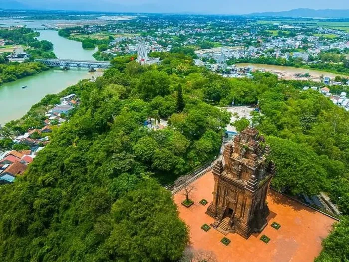 Framed Print : Aerial view of Nhan temple, tower is an artistic architectural work of Champa people in Tuy Hoa city