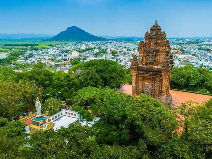 Framed Print : Aerial view of Nhan temple, tower is an artistic architectural work of Champa people in Tuy Hoa city