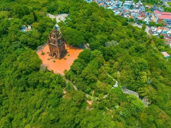 Framed Print : Aerial view of Nhan temple, tower is an artistic architectural work of Champa people in Tuy Hoa city Framed Print : Aerial view of Nhan temple, tower is an artistic architectural work of Champa people in Tuy Hoa city