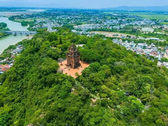 Framed Print : Aerial view of Nhan temple, tower is an artistic architectural work of Champa people in Tuy Hoa city Framed Print : Aerial view of Nhan temple, tower is an artistic architectural work of Champa people in Tuy Hoa city