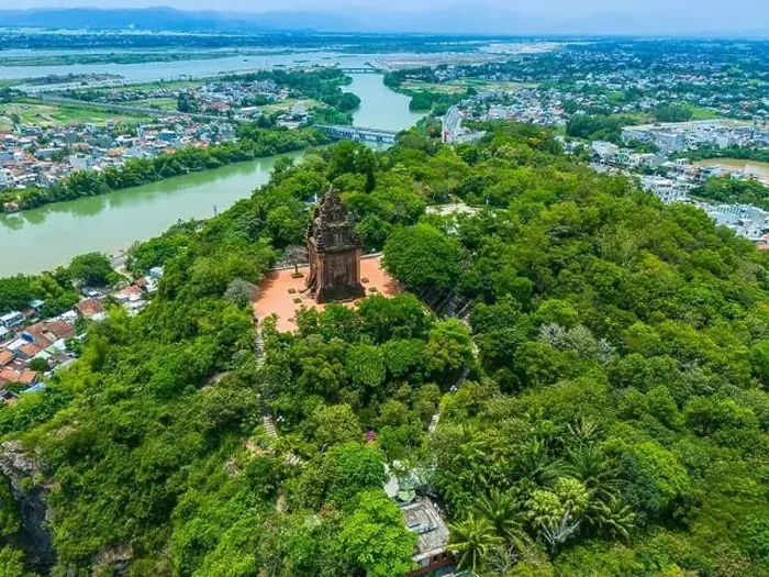 Framed Print : Aerial view of Nhan temple, tower is an artistic architectural work of Champa people in Tuy Hoa city Framed Print : Aerial view of Nhan temple, tower is an artistic architectural work of Champa people in Tuy Hoa city