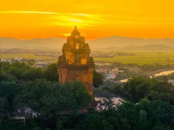 Framed Print : Aerial view of Nhan temple, tower is an artistic architectural work of Champa people in Tuy Hoa city Framed Print : Aerial view of Nhan temple, tower is an artistic architectural work of Champa people in Tuy Hoa city