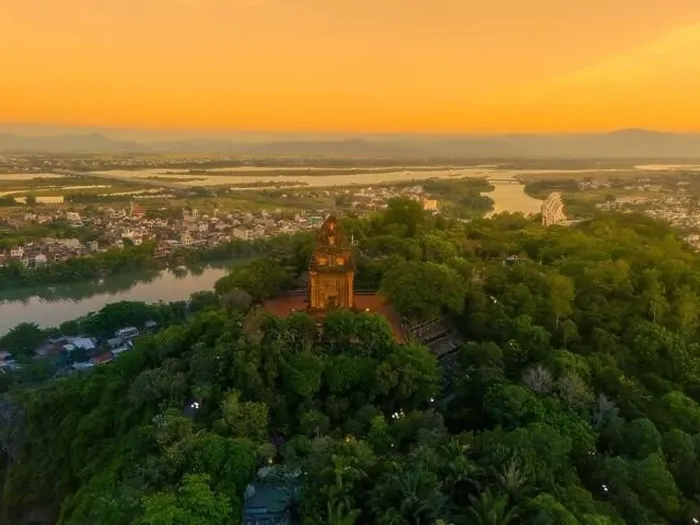 Framed Print : Aerial view of Nhan temple, tower is an artistic architectural work of Champa people in Tuy Hoa city Framed Print : Aerial view of Nhan temple, tower is an artistic architectural work of Champa people in Tuy Hoa city