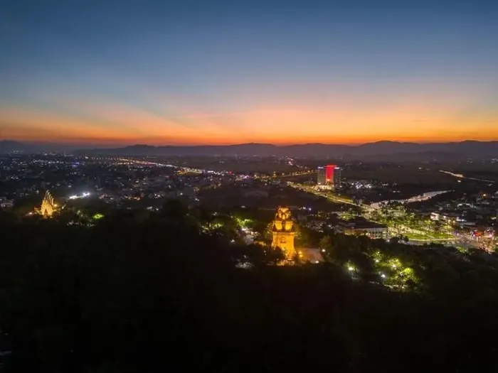 Framed Print : Aerial view of Nhan temple, tower is an artistic architectural work of Champa people in Tuy Hoa city Framed Print : Aerial view of Nhan temple, tower is an artistic architectural work of Champa people in Tuy Hoa city