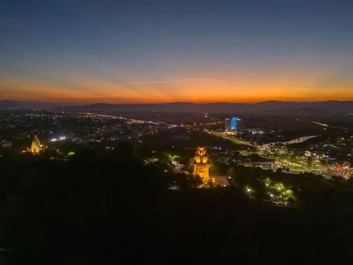 Framed Print : Aerial view of Nhan temple, tower is an artistic architectural work of Champa people in Tuy Hoa city Framed Print : Aerial view of Nhan temple, tower is an artistic architectural work of Champa people in Tuy Hoa city