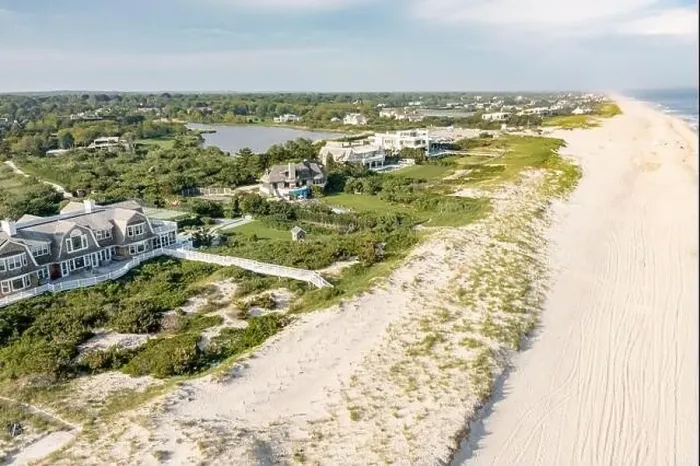 Framed Print : Aerial view of the ocean front homes on Meadow Lane, Southampton, NY Framed Print : Aerial view of the ocean front homes on Meadow Lane, Southampton, NY