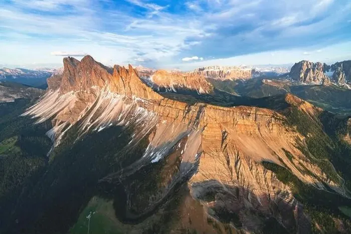 Framed Print : Aerial view of Odle group, Seceda, Sella and Sassolungo at sunset, Dolomites, South Tyrol, Italy, Europe Framed Print : Aerial view of Odle group, Seceda, Sella and Sassolungo at sunset, Dolomites, South Tyrol, Italy, Europe