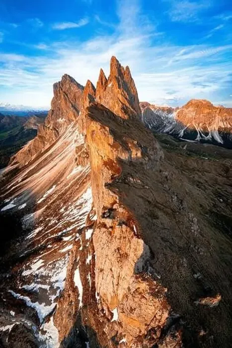 Framed Print : Aerial view of Odle group, Seceda, Furchetta and Sass Rigais at sunset, Dolomites, South Tyrol, Italy, Europe Framed Print : Aerial view of Odle group, Seceda, Furchetta and Sass Rigais at sunset, Dolomites, South Tyrol, Italy, Europe
