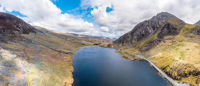 Framed Print : Aerial view of Ogwen valley with Llyn Ogwen in Snowdonia, Gwynedd, North Wales, UK - Great Britain, Europe Framed Print : Aerial view of Ogwen valley with Llyn Ogwen in Snowdonia, Gwynedd, North Wales, UK - Great Britain, Europe