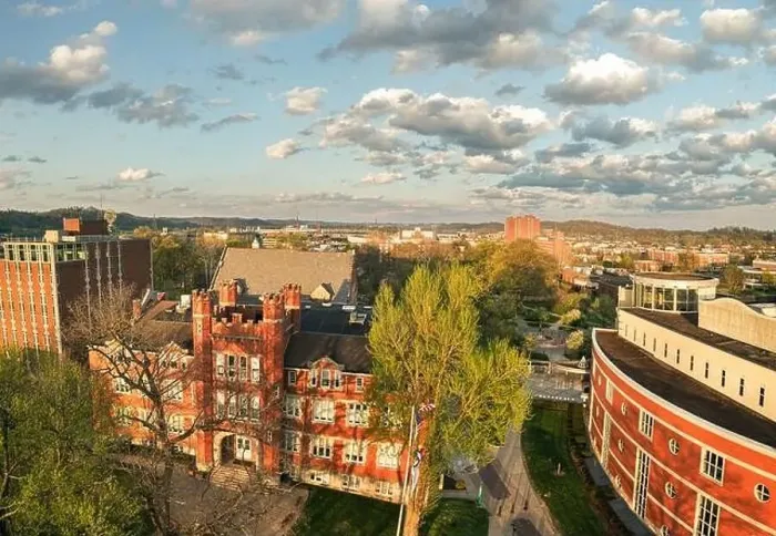 Framed Print : Aerial view of Old Main, Drinko Library and Smith Hall on the college campus of Marshall University in Huntington Framed Print : Aerial view of Old Main, Drinko Library and Smith Hall on the college campus of Marshall University in Huntington